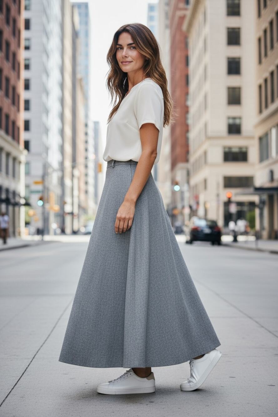 Vintage Saks Fifth Avenue High Waisted Wool Maxi Twirl Skirt Gray